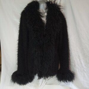 Pink Y Black Fuzzy Cardigan Women's Size Med Goth Gothic Retro 90s Witchy